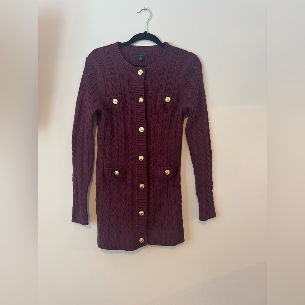 Ann Taylor Maroon Cardigan with Gold Accents